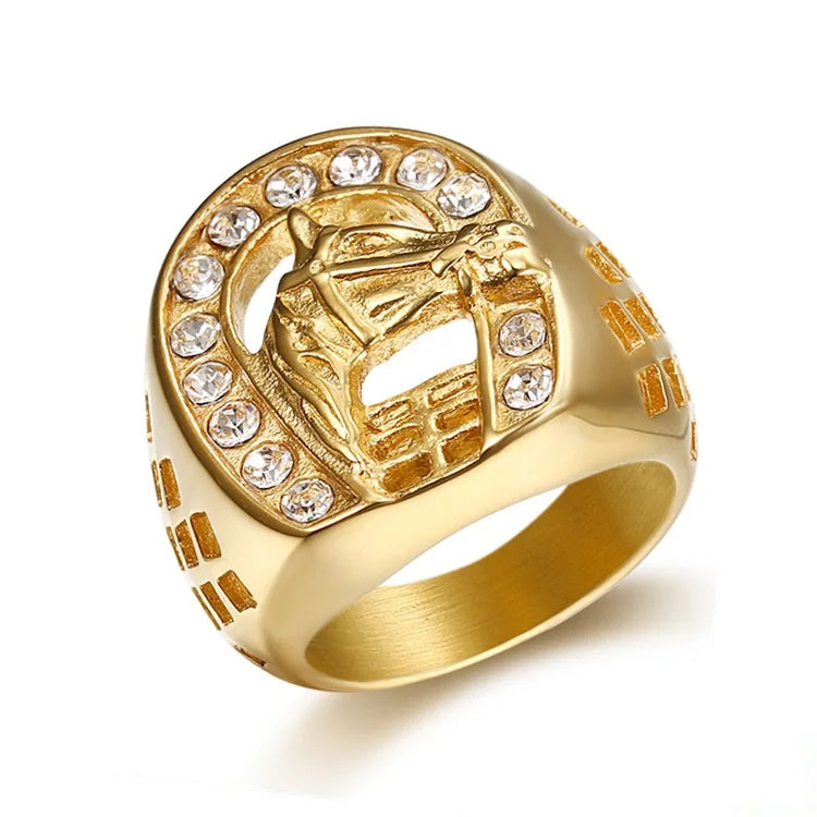 Men's gold horse ring