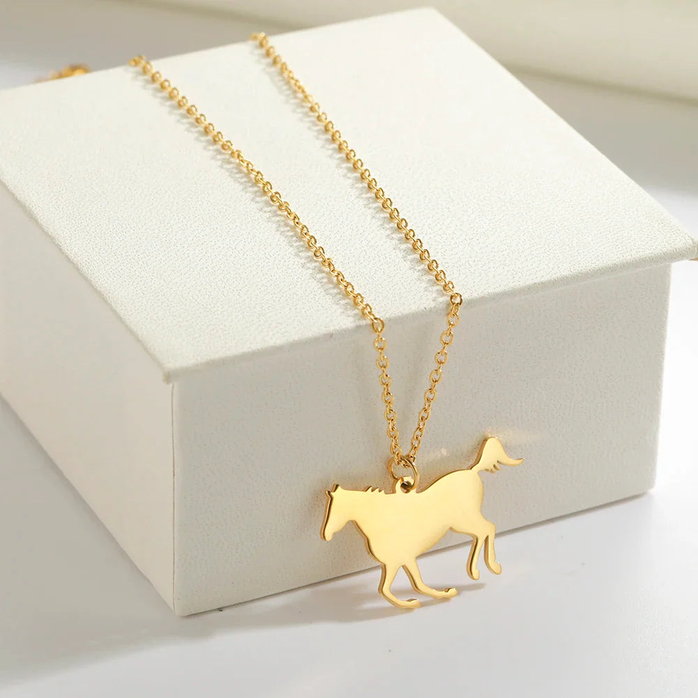Gold horse charm necklace
