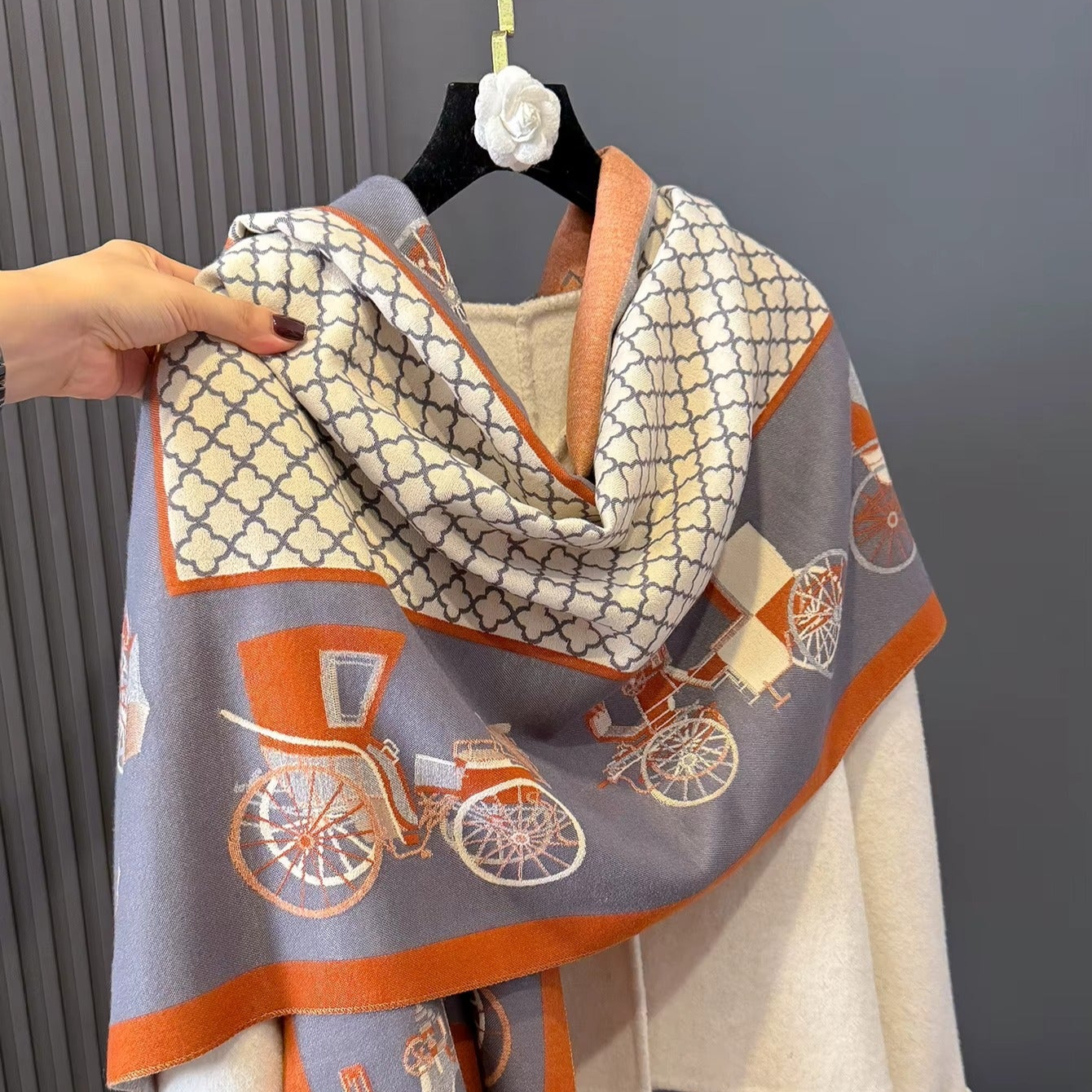 Horse and carriage print silk diamond scarf Dream Horse