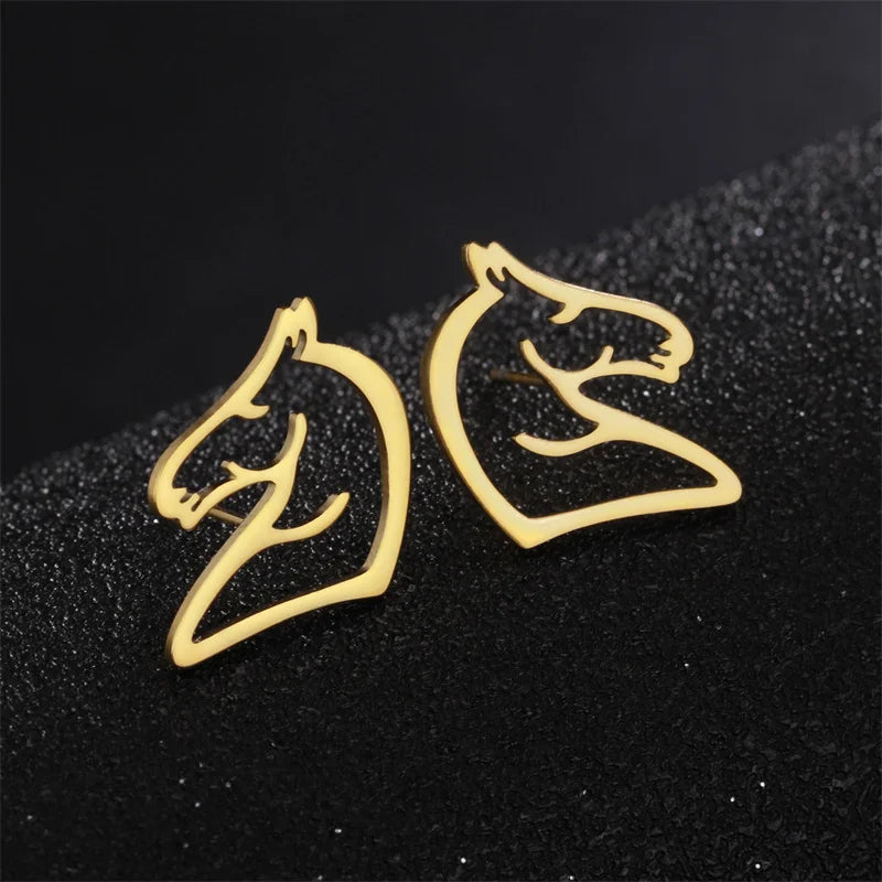 Gold horse stud earrings
