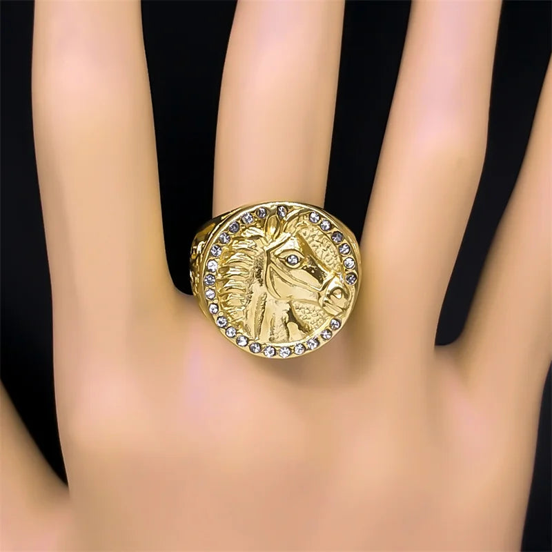 Gold ring with horse head