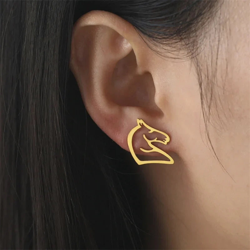 Gold horse stud earrings
