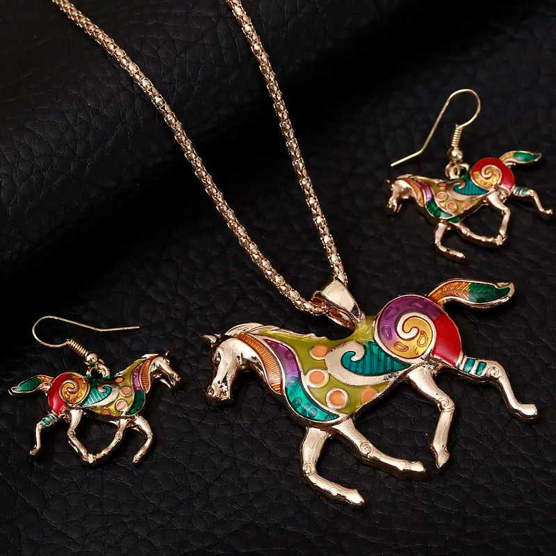 Horse necklace and earrings