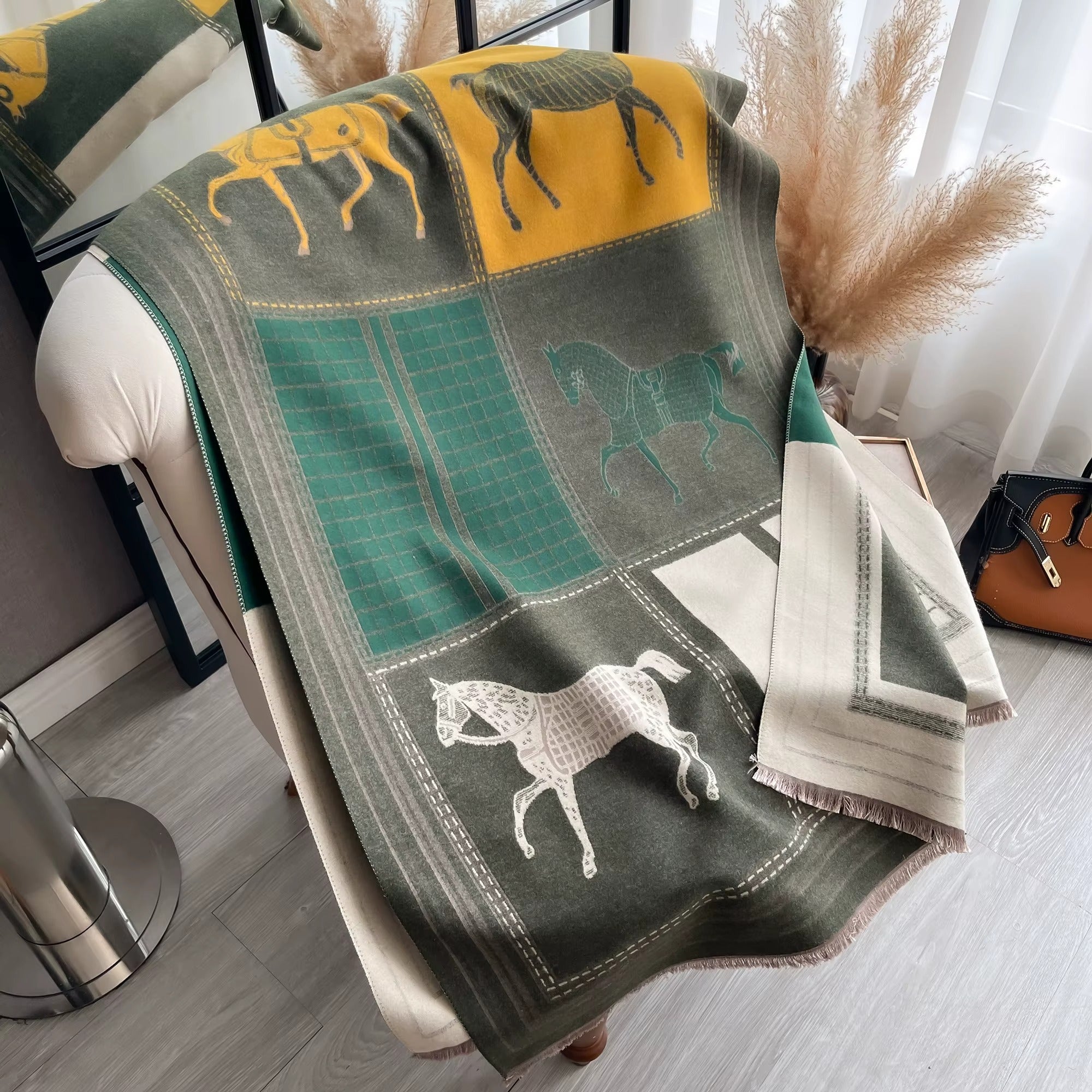 Scarf with horse embroidery