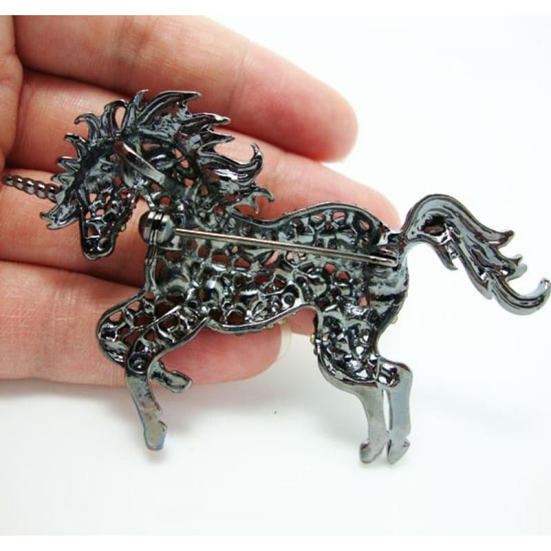 Black Unicorn Horse Brooch - Dream Horse