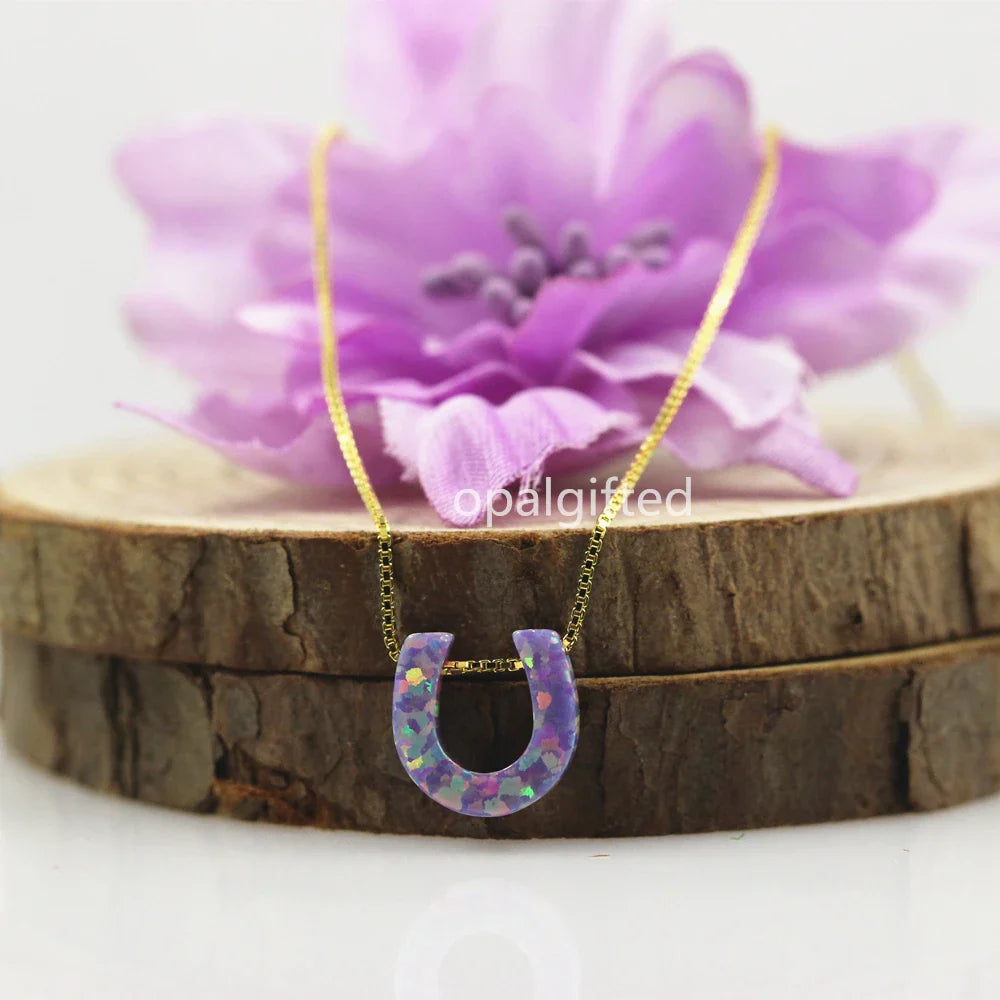 Opal horseshoe necklace