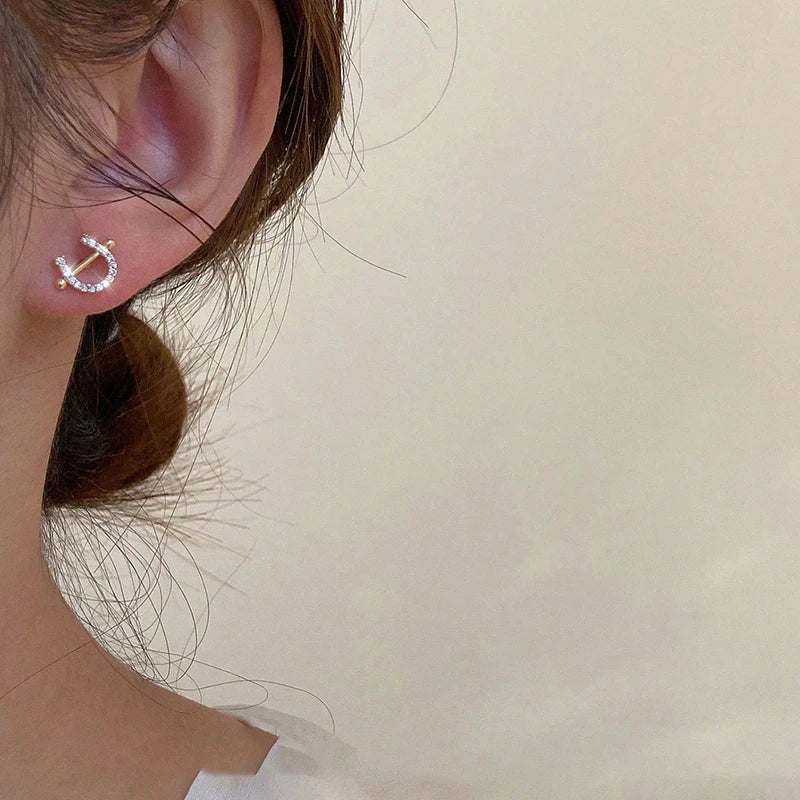 Sterling silver horseshoe stud earrings