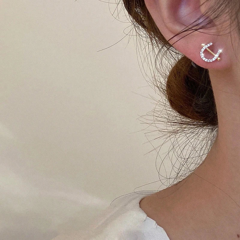 Sterling silver horseshoe stud earrings