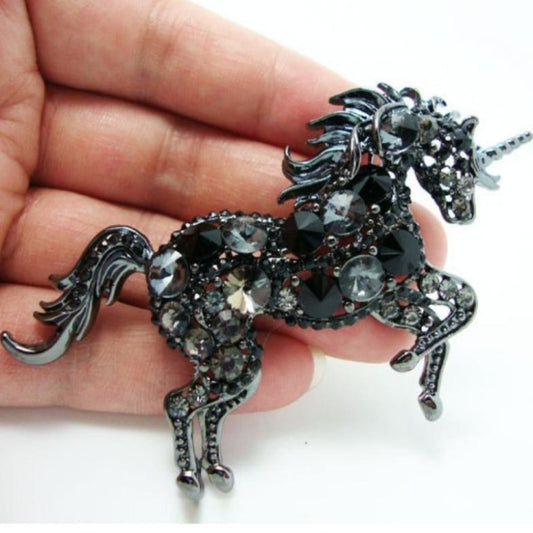Black Unicorn Horse Brooch - Dream Horse