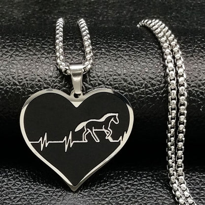 Horse necklace black (heart stainless steel) - Dream Horse