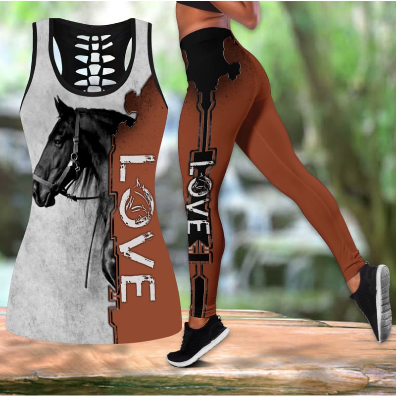 Beautiful Love Horse 3D All Over Printed Hollow Tank Top & Leggings Set  Fitness Female Full Length Leggings Running Pants DDK91 - AliExpress