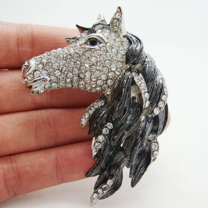 Rhinestone horse brooch (Silver) - Dream Horse